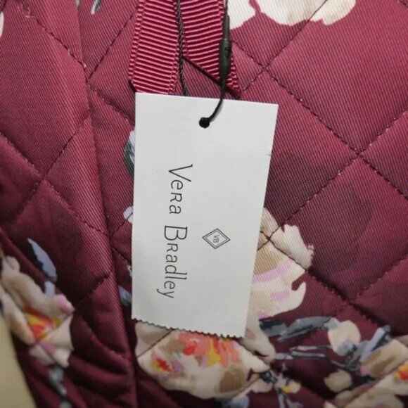 Vera Bradley Vera Tote in Blooms & Branches Quilted Bag Travel Burgundy Peonies - Picture 6 of 7